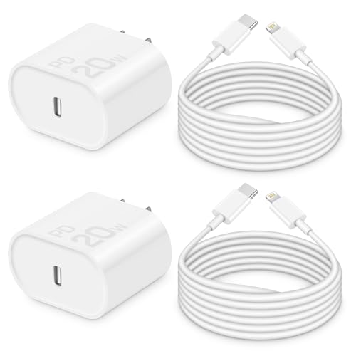 i Phone Charger 10 Ft Fast Charging【MFi-Certified】 2-Pack 20W PD Fast Charger with 6Ft Fast Charging Cable, Type C Fast Charging Block & Fast Charger Cord for IP 14/13/12/11, i Pad & More