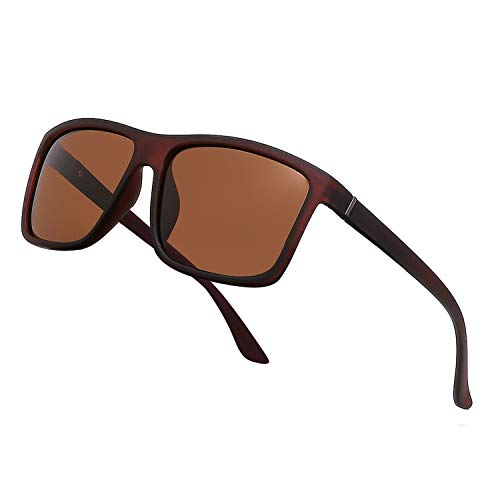 NIEEPA Men's Driving Sports Polarized Sunglasses Square Wayfarer Plastic Frame Glasses (Brown Lens/Brown Frame)