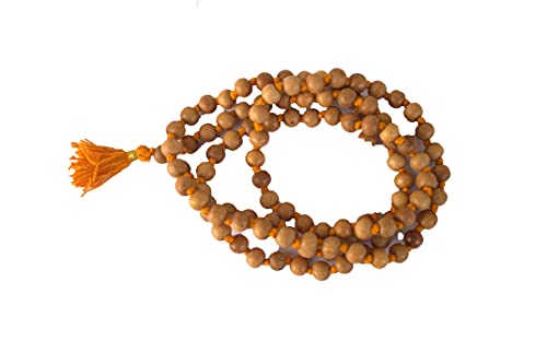 GRI9 8MM Tulsi mala Beads Necklace Holy Basil 108 + 1 Beads Ram Japa Prayer Mala Energized 108 Hindu Tibetan Buddhist Rosary for Chanting Mantra (Orange Tessel)