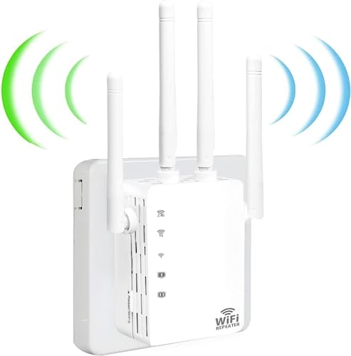 WiFi Extender,WiFi Extender Signal Booster, WiFi Booster 1200Mbps WiFi 2.4&5GHz Dual Band(9500sq.ft) WiFi Signal Strong Penetrability 35 Devices 1-Tap Setup，360° Full Coverage, Supports Ethernet Port