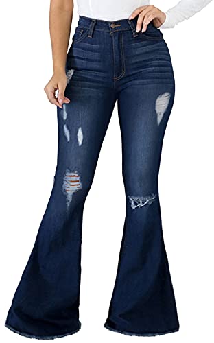 SeNight Bell Bottom Jeans for Women Ripped Skinny Classic High Waisted Flared Jean Pants