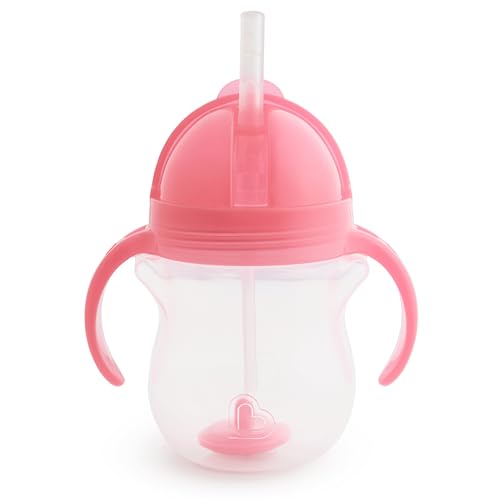 Munchkin Any Angle Weighted Straw Trainer Cup with Click Lock Lid, 7 Ounce, Pink