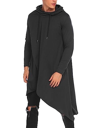 COOFANDY Mens Casual Hooded Poncho Cape Cloak Irregular Hem Hoodie Pullover Black Small