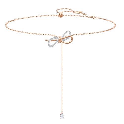 Swarovski Lifelong Bow Pendant, Women's White Crystal Bow Design Pendant Necklace with Mixed Rose-Gold Tone and Rhodium Plating
