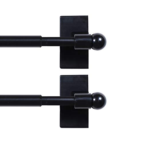 H.VERSAILTEX 2 PACK Magnetic Curtain Rods for Metal Doors Top and Bottom Multi-Use Adjustable Appliances for Iron and Steel Place, Petite Ball Ends, 16 to 28 Inch, 1/2 Inch Diameter, Black