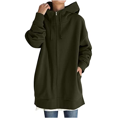 today 2023 clearance cute crewneck sweatshirt Plus Size Zip Up Hoodies For Women Casual Long Sleeve Hooded Long Sweatshirts Fall Fashion Winter Jackets With Pockets Army Green M