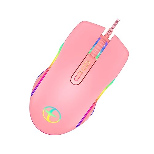 LIFKOME Mouse Backlit USB Wired Gaming Gamer Computer Mice Laptop Cute Lovely Light Mice Adorable Light Pink RGB Light up Lapdesk Jounal Notebooks Lap Desks Latop Accessories Girl Abs Led