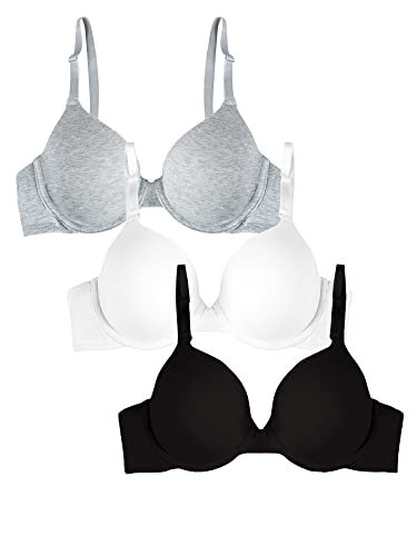 Fruit of the Loom Women's T-Shirt Bra, Black/White/Grey Heather, 36D