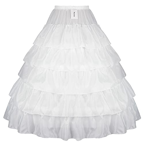Mojonnie Petticoats for Women 4 Hoop Crinoline Petticoat for Wedding Dress, 5 Ruffles Layers Ball Gown Half Slips Underskirt (White)