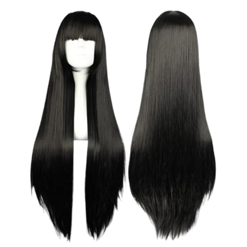 COSPLAZA Cosplay Wig Long Straight Flat Bang Synthetic Wig Anime Black Hair