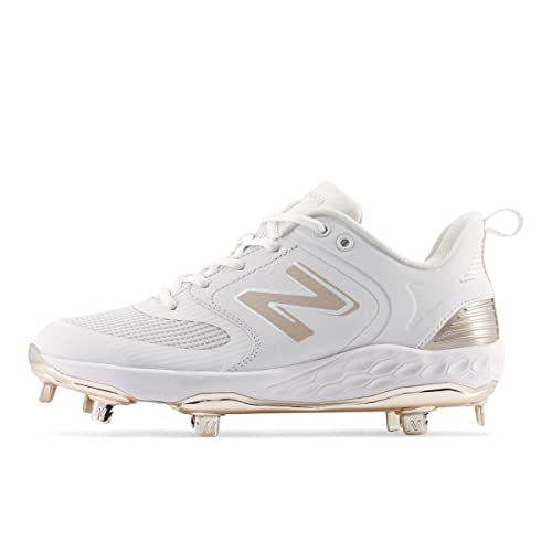 New Balance Women's Fresh Foam Velo V3 Softball Shoe, White/Champagne Metallic, 10