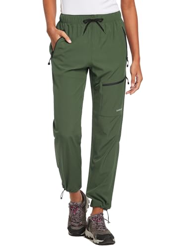 BALEAF Women's Hiking Pants Quick Dry Water Resistant Lightweight Joggers Pant for All Seasons Elastic Waist Army Green Size M, Capri