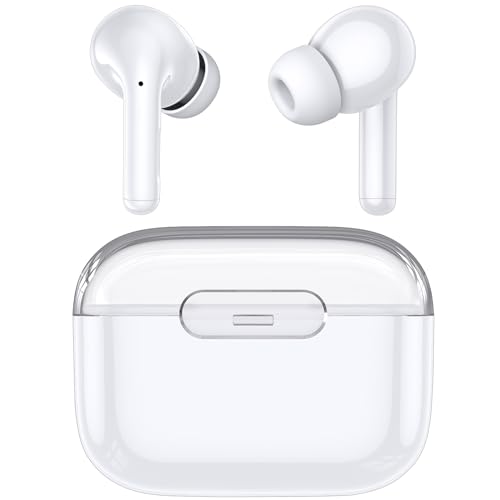 kurdene P3 Wireless Earbuds Bluetooth 5.3 Headphones, Deep Bass Stereo with Microphone Earphones in-Ear, Immersive Premium Sound Ear Buds for iPhone, Android-Clear