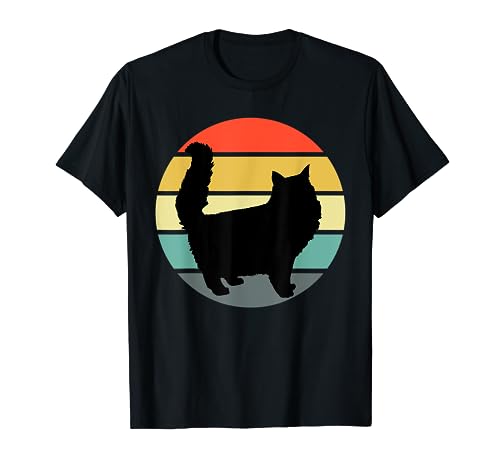 Funny Fluffy Black Cat Vintage Retro Style Gift Men Women T-Shirt