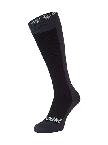 SEALSKINZ Unisex Waterproof Cold Weather Knee Length Sock, Black/Grey, Large