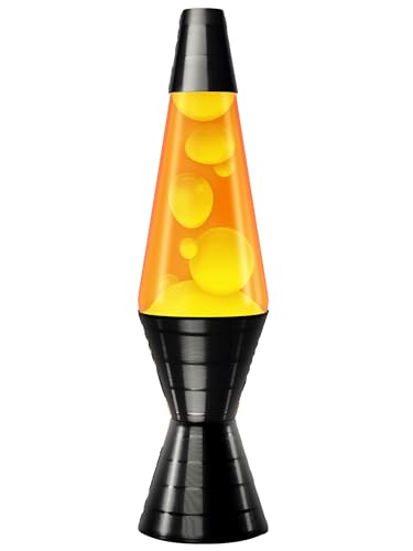 LAVA Lamp 14.5'' Vinyl Record Grooved Base - The Original Motion Light - Yellow Wax and Orange Liquid - 2017