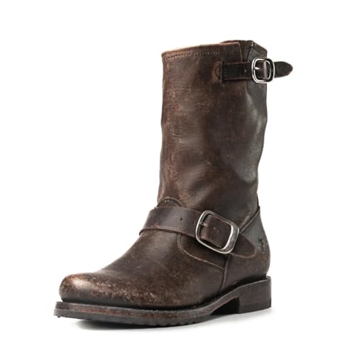 Frye Veronica Short Boots for Women Made from Full-Grain Leather with Antique Metal Hardware, Goodyear Welt Construction, and Rubber Lug Soles – 6 ¾” Shaft Height, Black - 10M