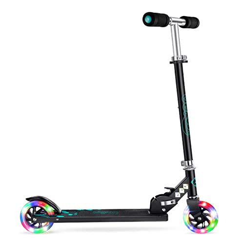 BELEEV V1 Scooters for Kids 2 Wheel Folding Kick Scooter for Girls Boys, 3 Adjustable Height, Light Up Wheels, Lightweight Scooter with Sturdy Frame, Kickstand for Children 3 to 12 Years Old(Black)