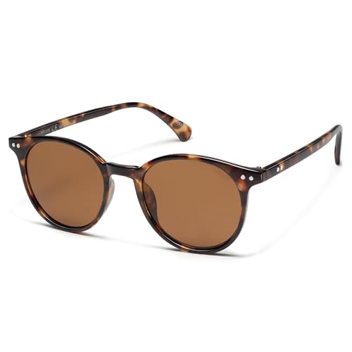 SOJOS Small Round Classic Polarized Sunglasses for Women Men Vintage Style UV400 Lens SJ2113, Tortoise/Brown