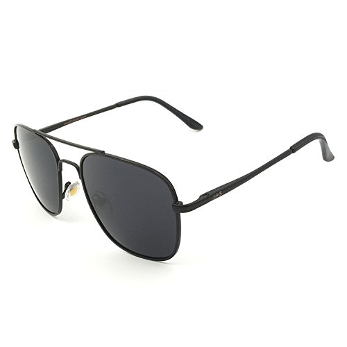 J+S Premium Military Style Classic Aviator Sunglasses, Polarized, 100% UV protection for Men Women (Square Frame - Black Frame/Black Square Lens)