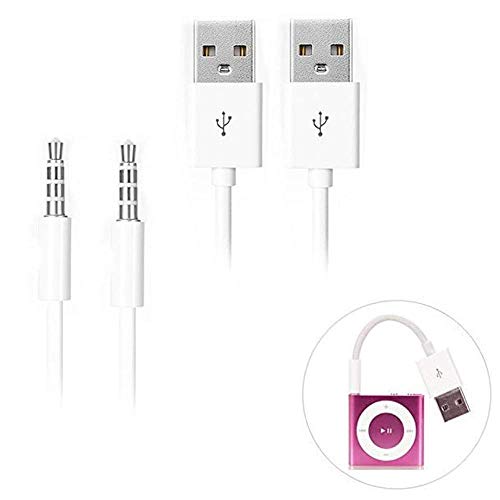 iAbler iPod Shuffle Cable, 2 Pack 3.5mm Jack/Plug to USB USB Power Charger Sync Data Transfer Cable for iPod Shuffle 3rd 4th 5th MP3/MP4