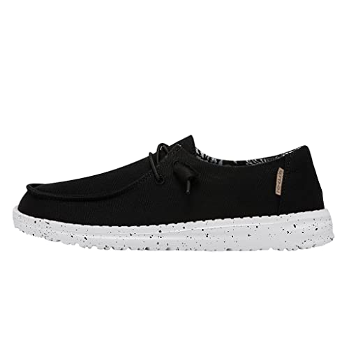 Hey Dude Women's Wendy Canvas Black Odyssey Size 7 | Women’s Shoes | Women’s Lace Up Loafers | Comfortable & Light-Weight