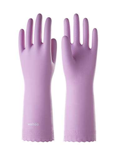 LANON wahoo Skin-Friendly Cleaning Gloves, Dishwashing Kitchen Gloves with Cotton Flocked Liner, Reusable, Non-Slip, Mauve Mist, Medium