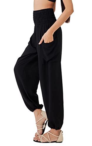 Joob Joob Boho Pants for Women - Hippie Harem Pants Women - Womens Yoga Pants – Comfy Bohemian Flowy Hippie Clothes - Black Large