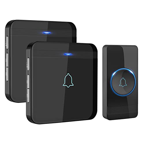 AVANTEK Wireless Doorbell, D-3B Waterproof Door Chime Kit Operating at over 1300 Feet with 2 Plug-In Receivers, 52 Melodies, CD Quality Sound and LED Flash