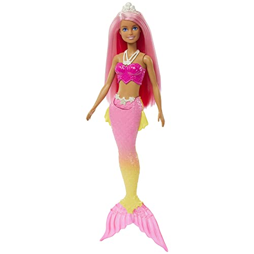 Barbie Dreamtopia Mermaid Doll, Pink Hair, Pink & Yellow Ombre Tail & Tiara Accessory