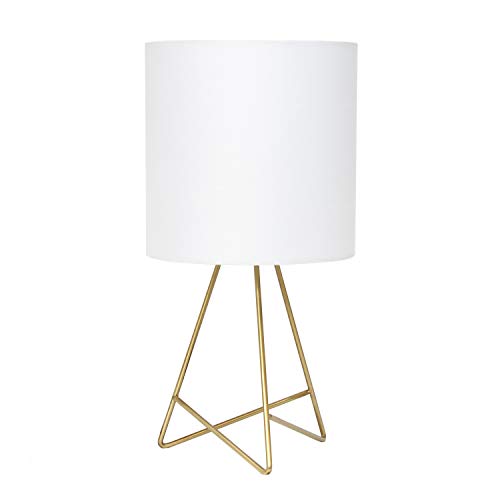 Simple Designs LT2066-GDW 13.5' Down to the Wire Metal Table Lamp with Fabric Shade, Gold with White Shade