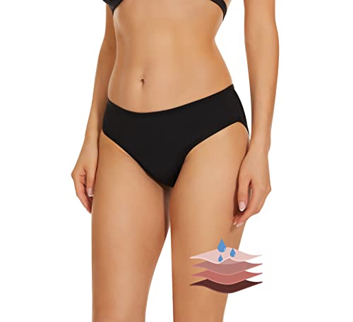 Leovqn Period Swimwear Bikini Menstrual Leakproof Swim Bottoms UPF 50+ Waterproof Brief Light Flow for Women Girls Teens - New Black M