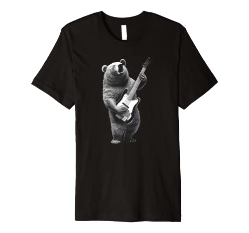 Rockin Retro Bear Playing Bass Guitar Music Lover Bear Premium T-Shirt