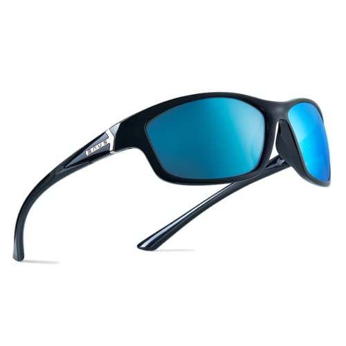 Bnus Paladin italy made corning glass lens blue mirrored polarized sunglasses for Men and Women Running Driving Fishing Golf shades (B7248- Black/Blue Mirrored, Glass lens)'' }