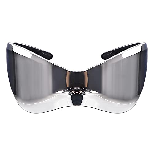GUVIVI Futuristic Sunglasses for Men Women Oversized Wrap Around Shield Fashion Superhero Chic Mask Sun Glasses Shades Silver