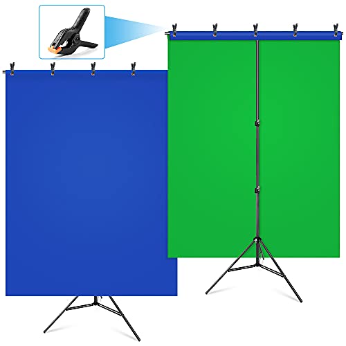 Blue Green Screen Backdrop Kit, HEMMOTOP 2-in-1 6.5x5ft Green Screen Stand for Streaming,Blue Greenscreen Background with Adjustable Photo Backdrop Stand for Photography,Zoom with Carrying Case&Clips