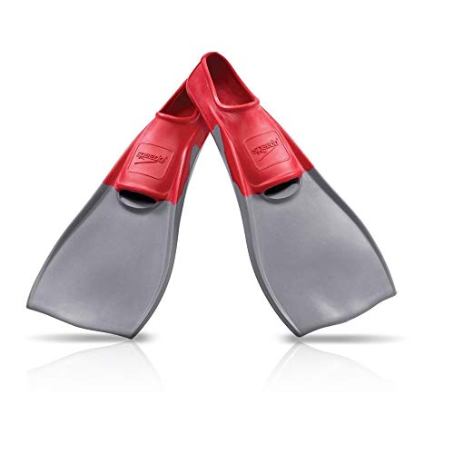 Speedo Unisex-Adult Swim Training Fins Rubber Long Blade,Red/Grey