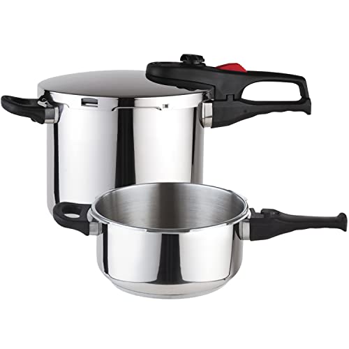 Magefesa Practika Plus Super Fast pressure cooker, 4.2 and 6.3 Quart, 18/10 stainless steel, suitable induction, excellent heat distribution, encapsulated heat diffuser bottom, 5 safety systems