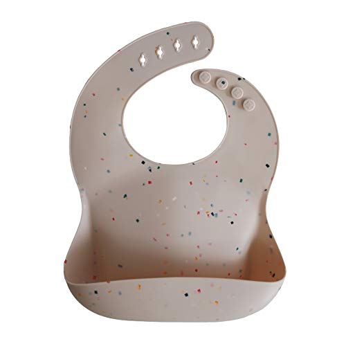 mushie Silicone Baby Bib | Adjustable Fit Waterproof Bibs (Vanilla Confetti)