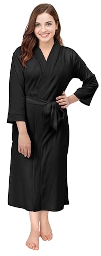 NY Threads Women's Knit Robe Lightweight Kimono Robe Long Bathrobe, Large, Black