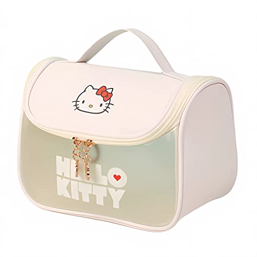 WIEEZN Cute Toiletry Bag for Women Girls, PU Leather Translucent Waterproof Makeup Cosmetic Bag, Travel Makeup Bag Organizer