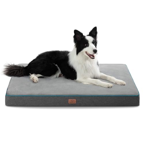 Bedsure Memory Foam Dog Bed for Extra Large Dogs - Orthopedic Waterproof Dog Bed for Crate with Removable Washable Cover and Nonskid Bottom - Plush Flannel Fleece Top Pet Bed, Grey