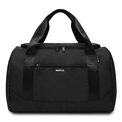 ECOHUB Foldable Personal Duffel Bag - 16 Inch Travel Essentials Overnight Weekender for Men and Women (Black)