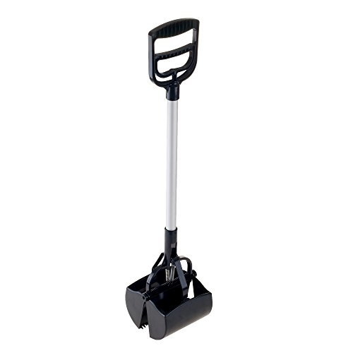 Pet Pooper Scooper - Plastic and Aluminum Cat and Dog Poop Grabber with Long Handle - Enables One-Handed Use on Concrete and Grass by PETMAKER (Black)