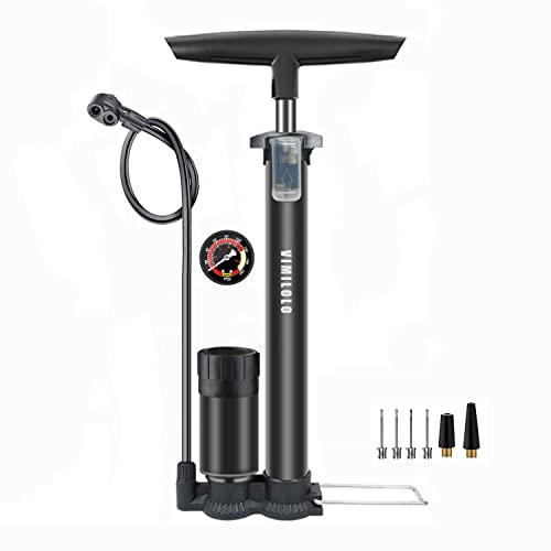 VIMILOLO Bike Floor Pump with Gauge,Bicycle Ball Pump Inflator with high Pressure Buffer Easiest use with Both Presta and Schrader Bicycle Pump Valves-160Psi Max