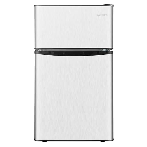 EUHOMY Mini Fridge with Freezer, 3.2 Cu.Ft Compact Refrigerator with freezer, 2 Door Mini Fridge with freezer For Dorm/Bedroom/Office/Apartment- Food Storage or Drink Beer(New Silver)