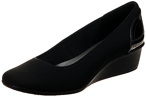 Anne Klein Sport Women's Wisher Fabric Wedge Pump, Black, 8.5 US