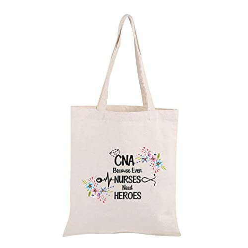 CNA Life Tote Bag Certified Nurse Assistant Gift CNA Because Even Nurses Need Heroes Canvas Tote Bag (CNA Because Tote B) Medium