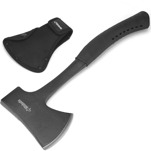 Hitdudu Camping Hatchet, Full Tang Camping Axe Splitting Axe for Wood Splitting and Kindling, Forged Carbon Steel Heat Treated Hand Maul Tool, Shock Reduction Handle with Anti-Slip Grip