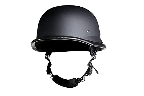 RiderVibe German Novelty Skull Cap, Basic Flat Black German Novelty Hat with Adjustable Chin Strap (M, Black)